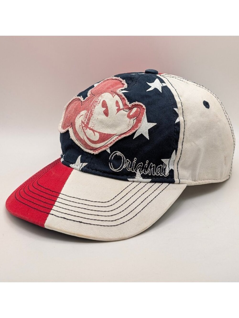 Disneyland Mickey Mouse Hat Cap Adult Strap Back Red White Blue Patriotic USA